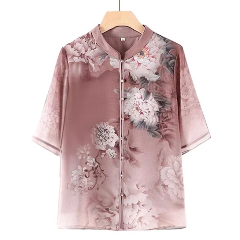 CS52牡丹花上衣紫色新款国风上衣衬衫