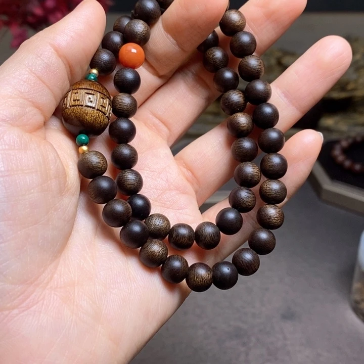 沉香手串越南芽庄紫棋0.8设计➕富森红土沉香木雕设计