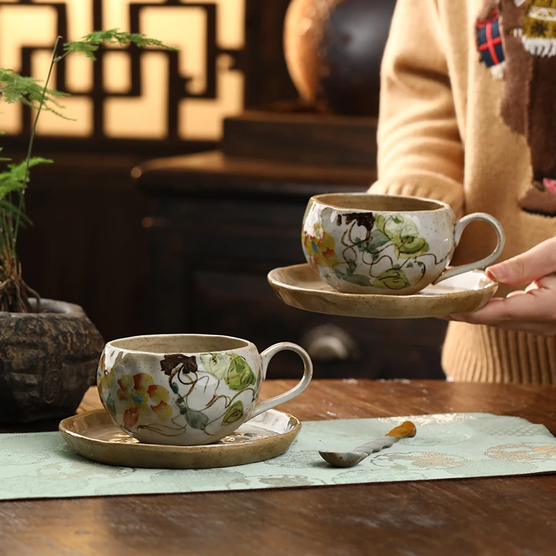 景德镇异形咖啡杯新中式咖啡杯套装水杯奢华茶杯陶瓷家用咖啡杯