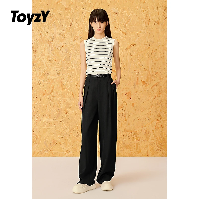 ToyzY25夏新款通勤休闲宽松双裥阔腿裤女 配皮带ZC35120050