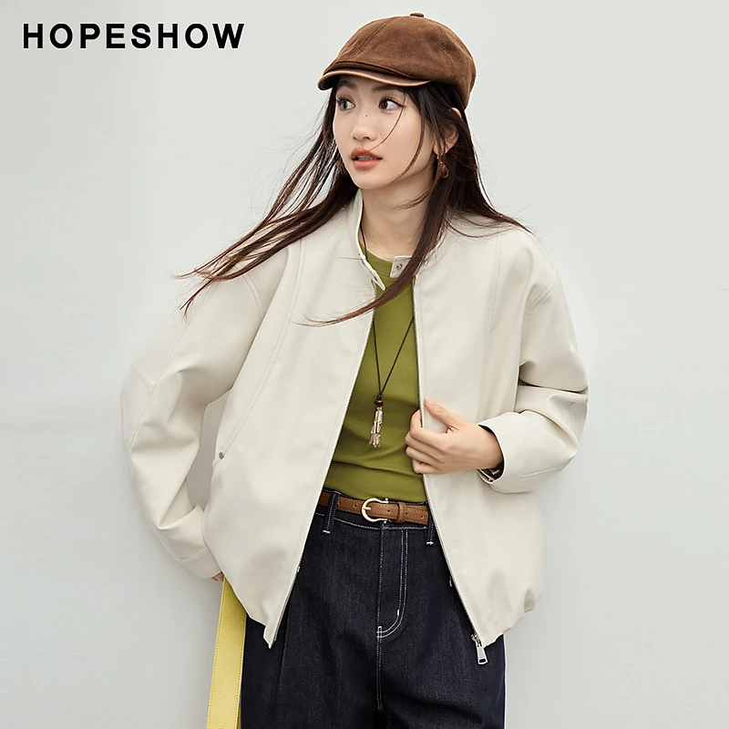 红袖2026春新款女装 立体花苞香蕉袖立领短款PU皮外套90126470402