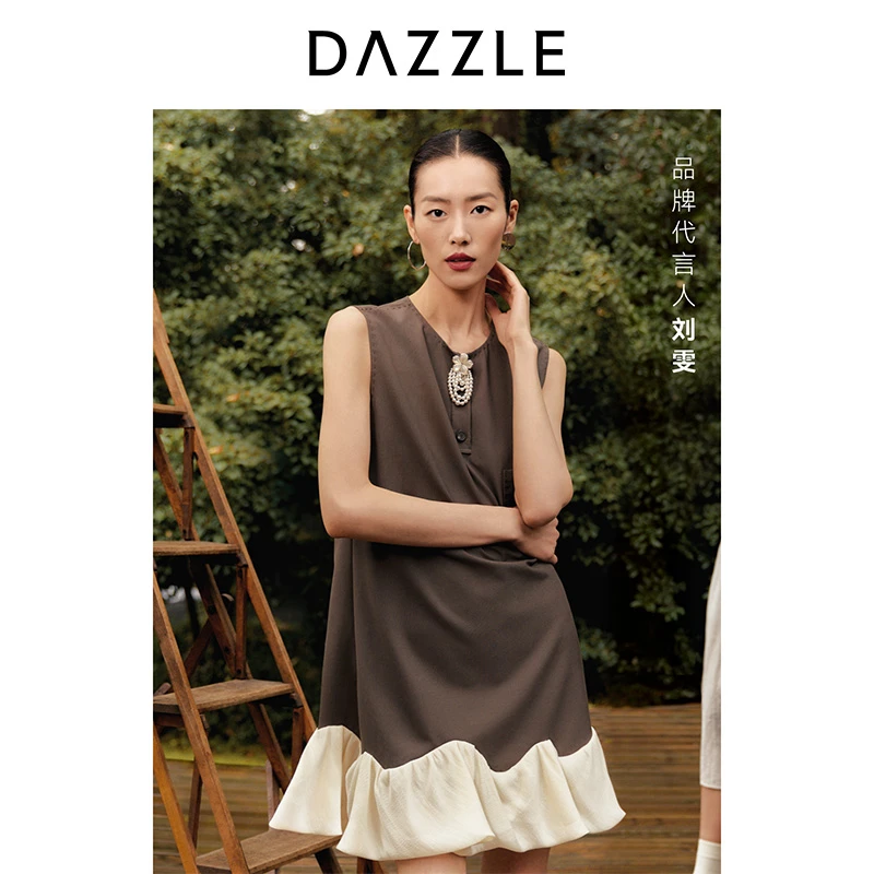 刘雯同款DAZZLE地素25夏新款上班族女无袖休闲时尚连衣裙2J2O335