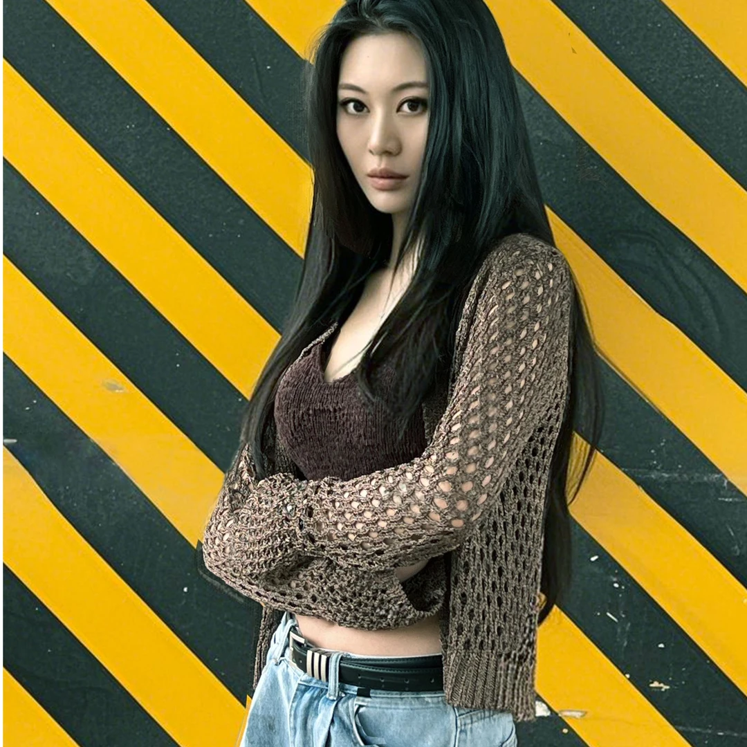 【ASKYO】原创春夏针织镂轻外套勾花女装外套喇叭长袖