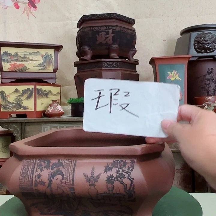 紫砂花盆微瑕美女