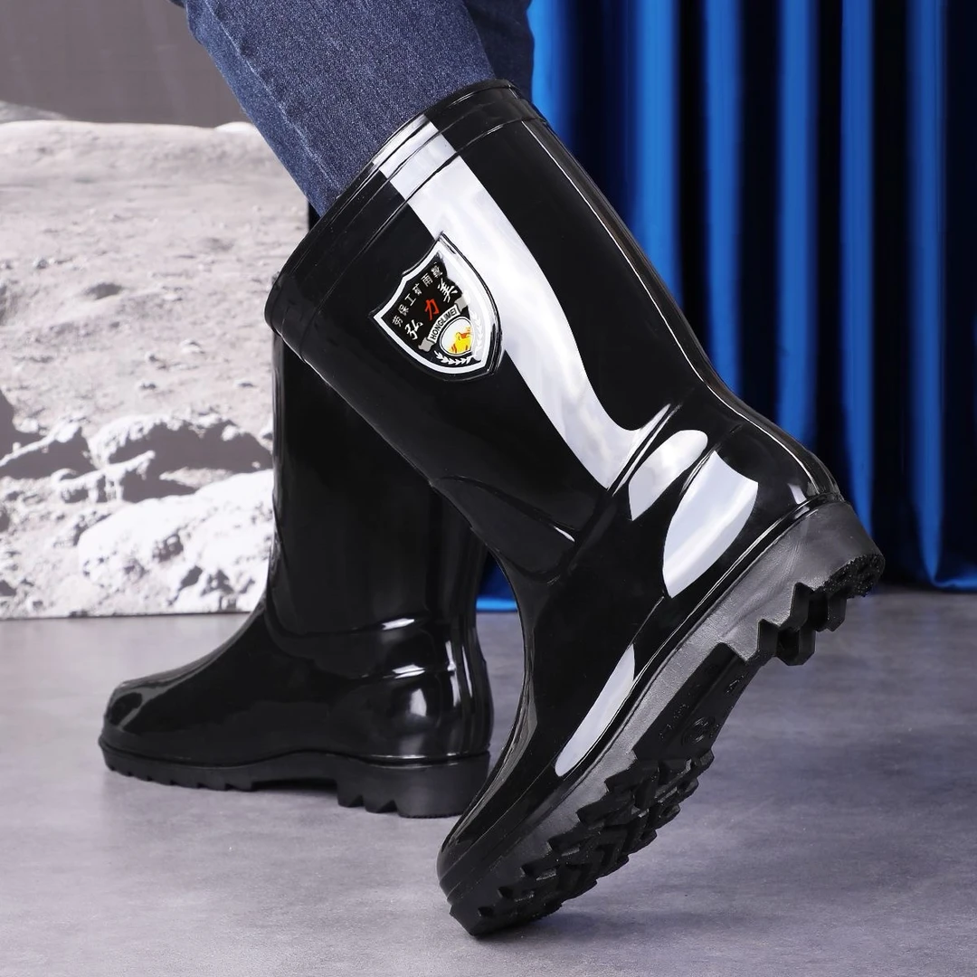 加厚高筒雨鞋男款工地水鞋中短筒胶鞋耐酸碱雨靴防滑劳保洗车耐磨
