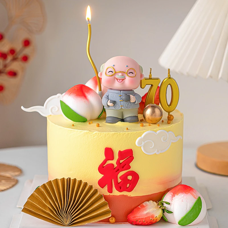 网红寿桃棉花糖红色立体桃子摆件蛋糕装饰老人祝寿蛋糕烘焙装扮