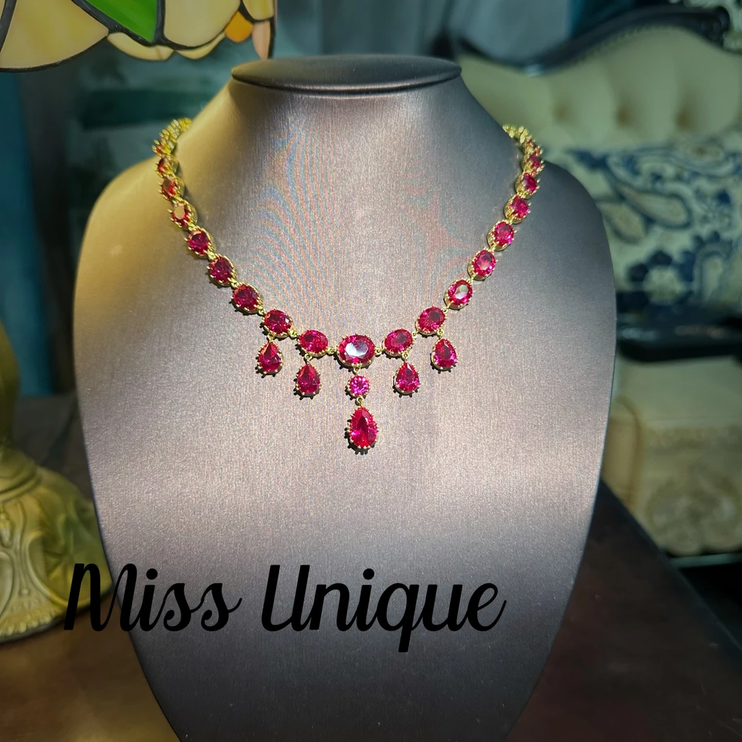 E8654豪镶红刚椭圆水滴项链