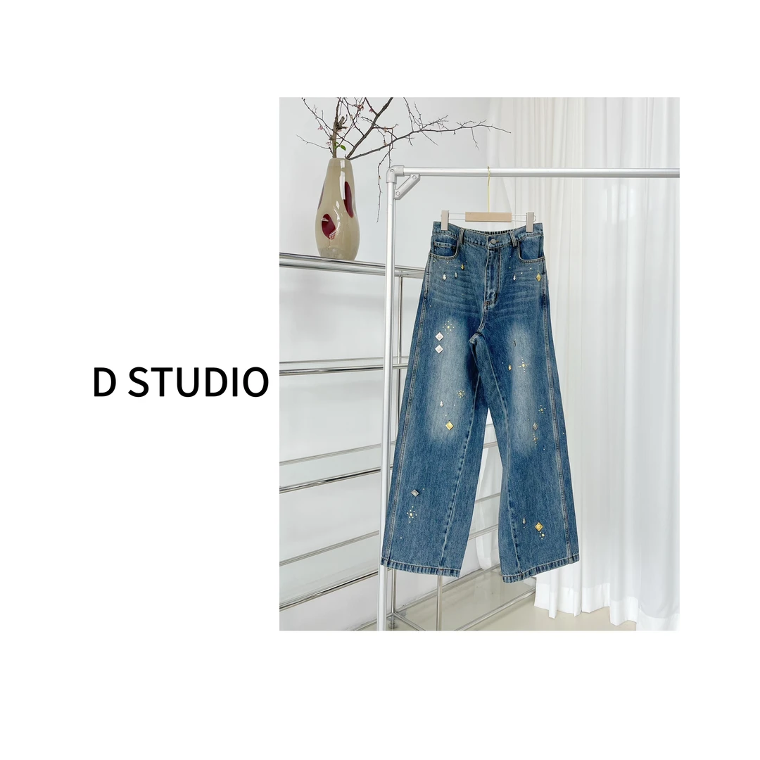 DSTUDIO菱形方块装饰牛仔裤D02237