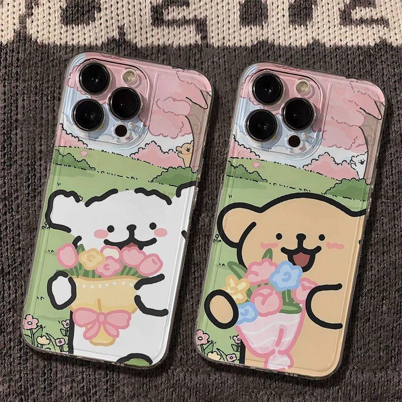 卡通线条小狗太空手机壳适用于苹果16透明iphone14保护壳1512pro