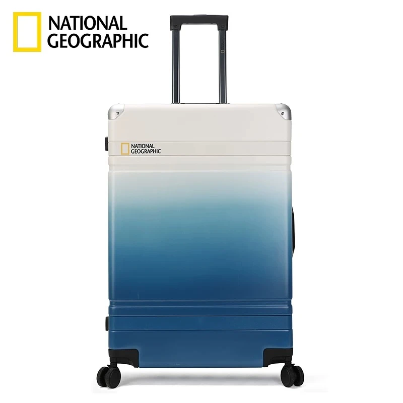 国家地理旅行箱纯PC拉杆箱万向轮渐变色女金属锁行李箱托运箱铝框