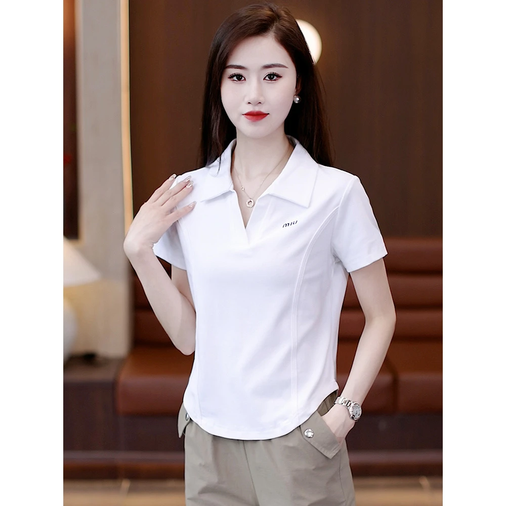 2025年夏季新款休闲时尚POLO领小衫小个子气质上衣女显瘦修身百搭