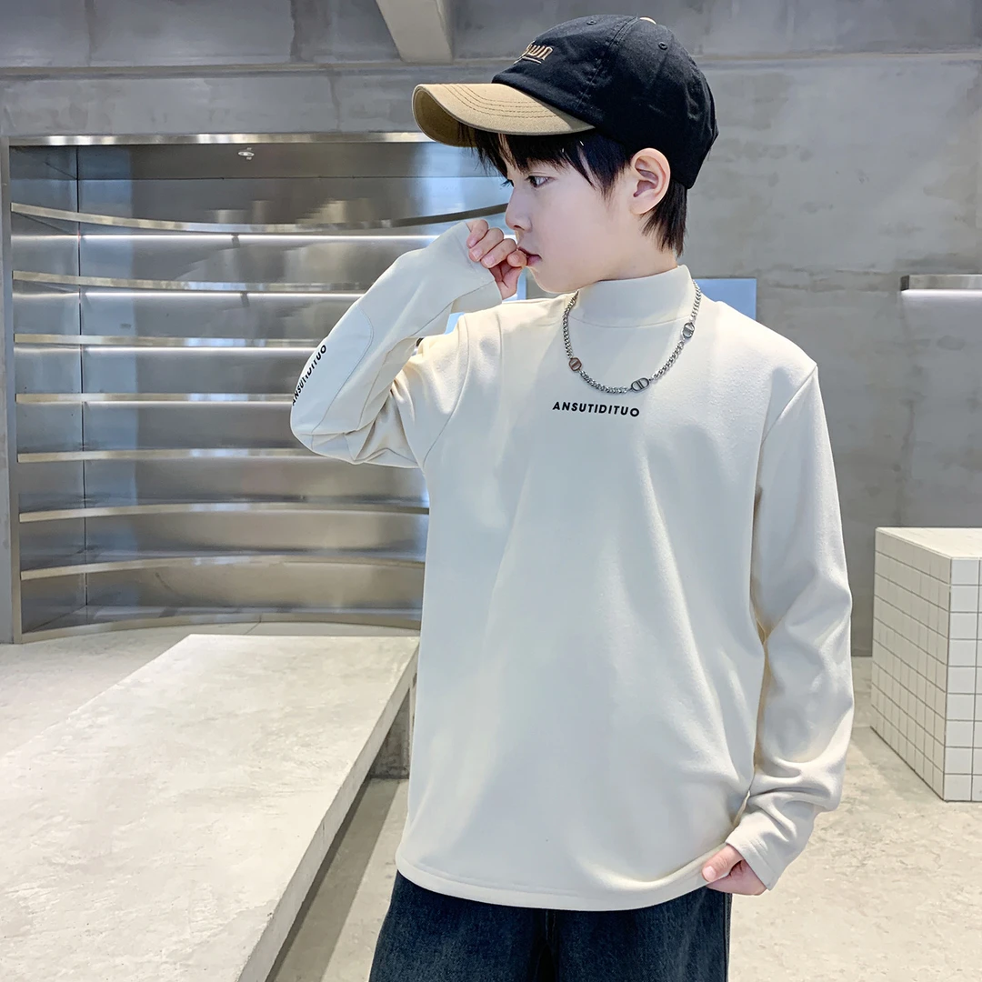 童装男童德绒卫衣半高领秋冬款2025新款青少年冬装打底衫中大童潮