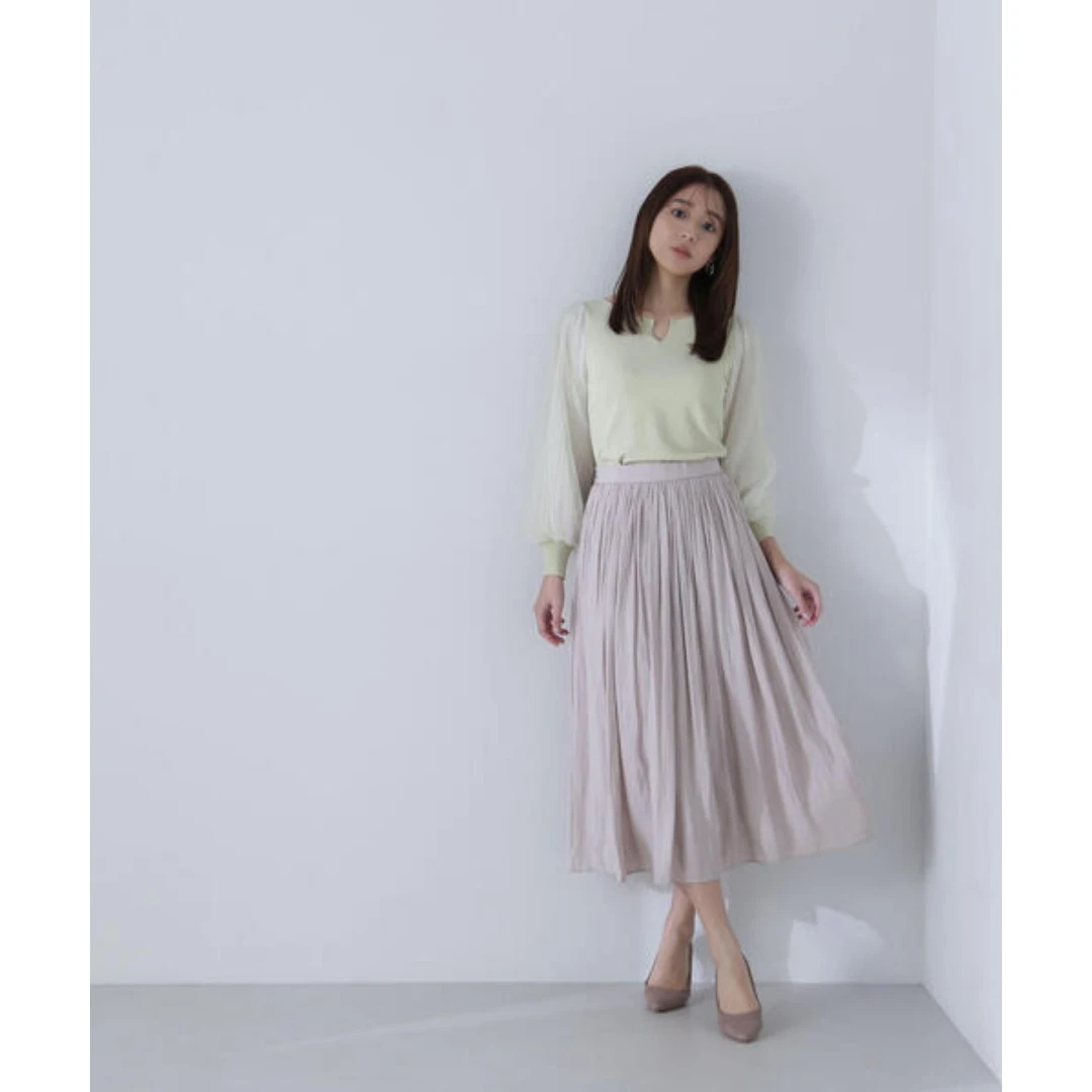 【TaKuMi】春季新款 N 时尚纯色百搭褶皱裙优雅光泽感百褶半身裙