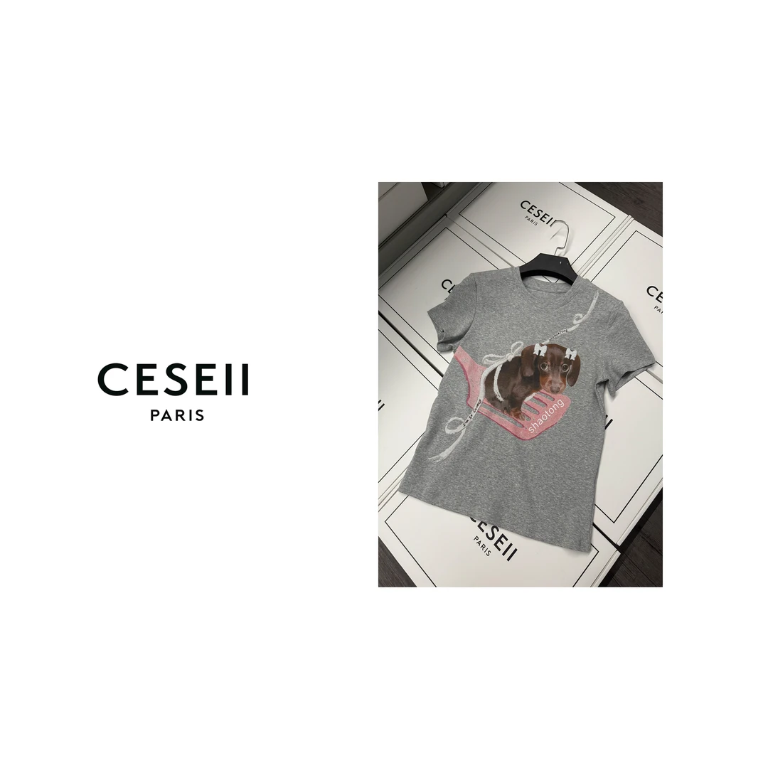 【25XJ591】CESEII2025春夏高弹纯棉腊肠小狗针织小蛮腰T