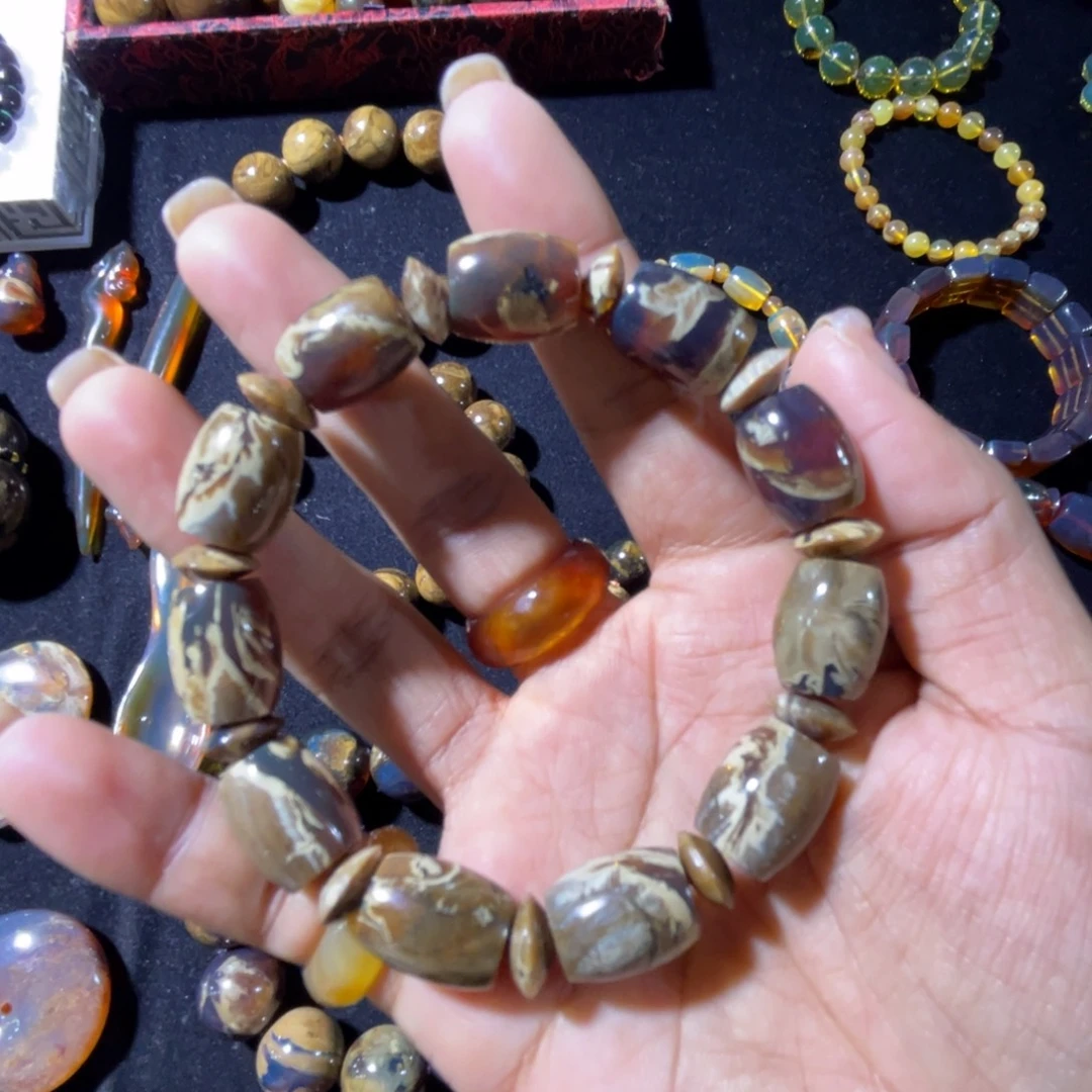 琥珀未镶嵌手串溶洞桶珠