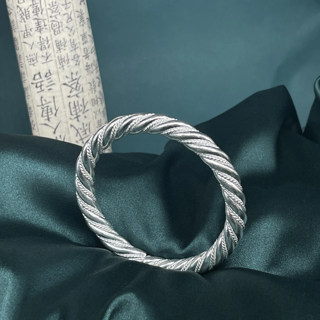 足银银制品 足银999 烟雨江南麻花手镯（定制不支持退货）
