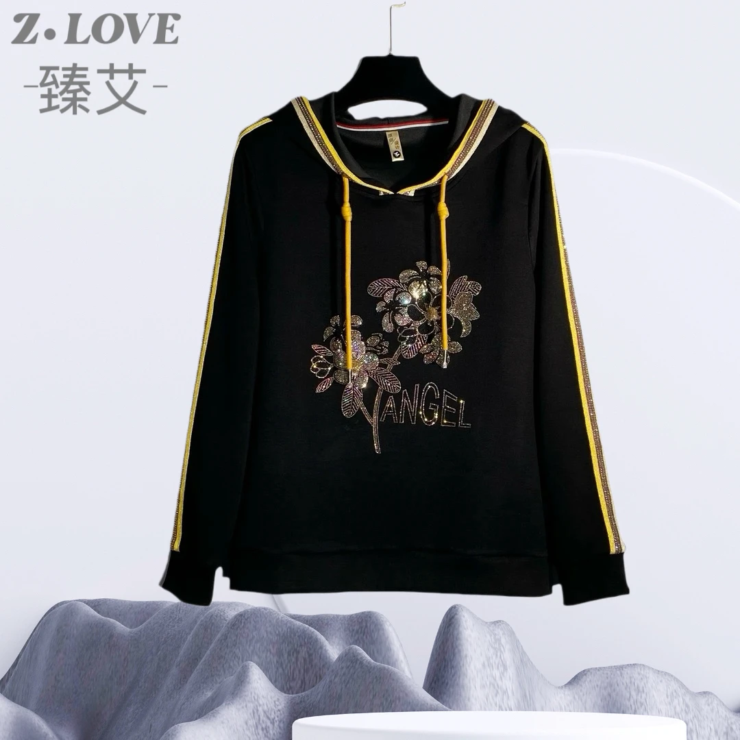 【香槟暖意寒梅】欧韩时尚重工烫钻休闲女款加肥加大码服装