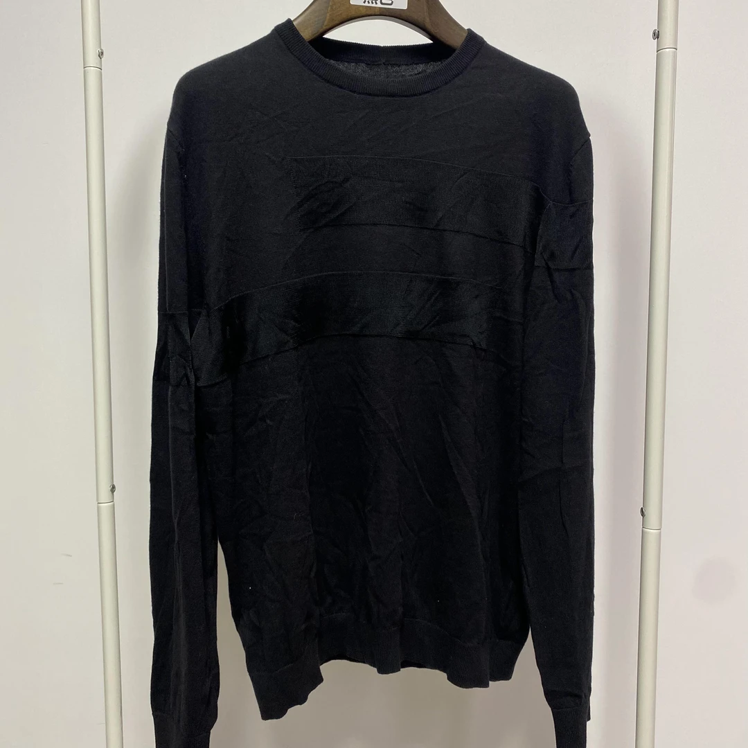 条纹针织针织衫男士简约两色毛衣黑色休闲毛衣轻奢A025