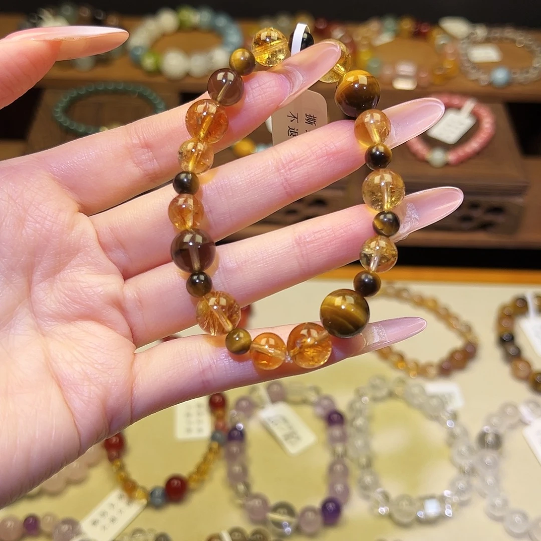 银S925镀金镶嵌水晶手串黄1600