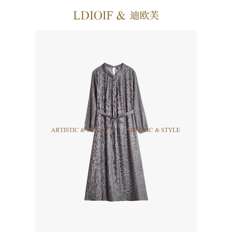灰色洋气连衣裙2025秋季新款通勤显瘦长袖裙子女#QLQ17101