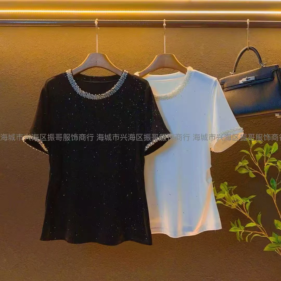 新款大码2025重工圆领百搭显瘦满天星高级感时尚半袖/3321