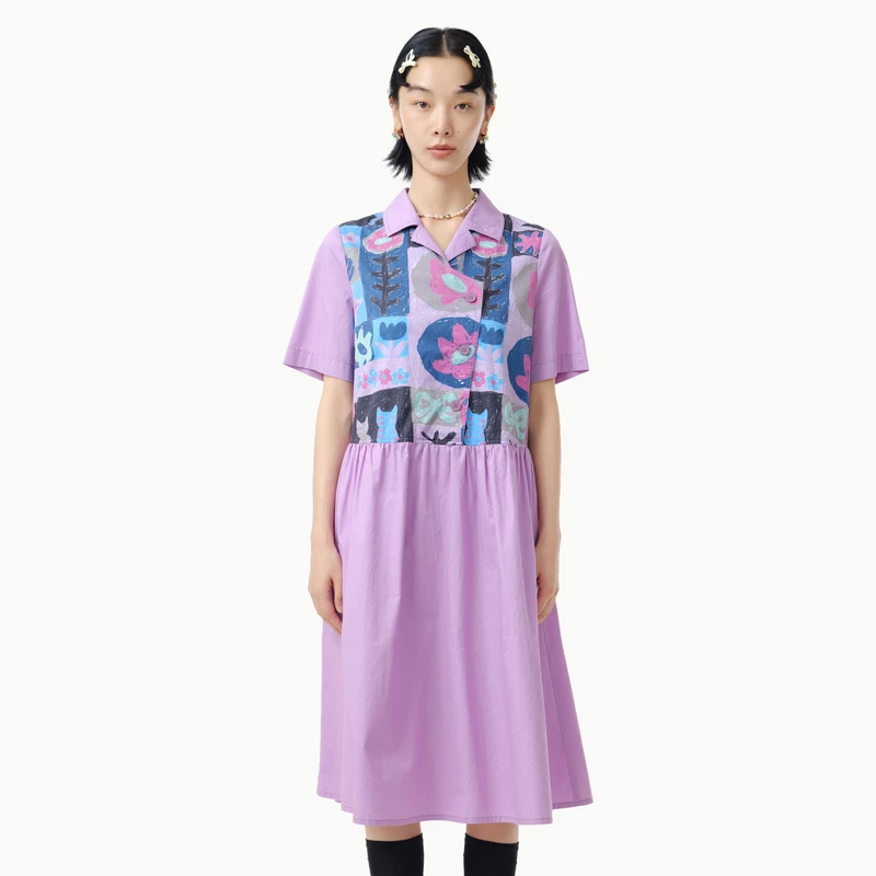 MOVEUP幻走2025春季新款.FUN 翻领印花设计师梭织连衣裙325121303