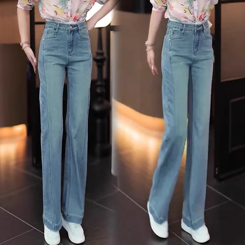时尚牛仔裤女2025春季新款洋气减龄百搭休闲高腰显瘦蕾丝边微喇裤