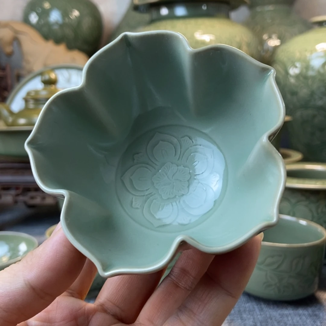 耀州窑全手工花口杯