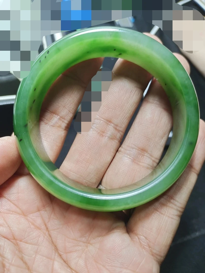 和田玉碧玉手镯内径60.5宽19厚7.6