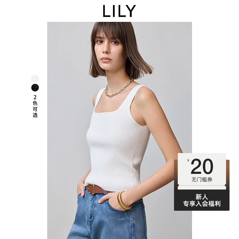 【一秒入夏】LILY2025夏气质方领百搭针织修身吊带背心125209TK961