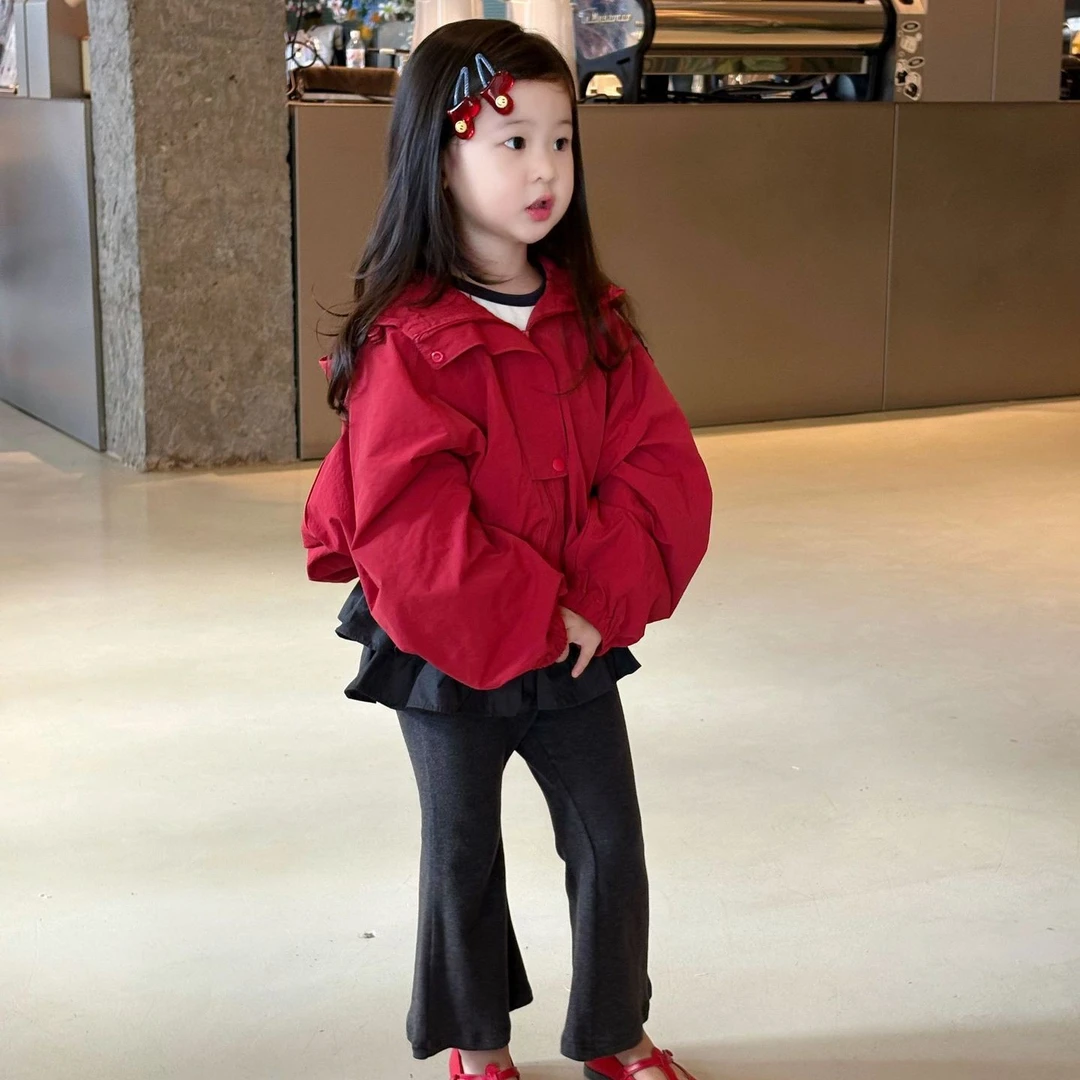 韩版童装2025新款秋季女童冲锋衣外套儿童洋气假两件裙裤两件套