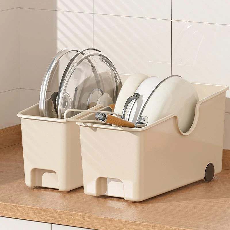 厨房锅具收纳盒带轮橱柜收纳架抽拉式锅盖锅架下水槽置物架收纳架