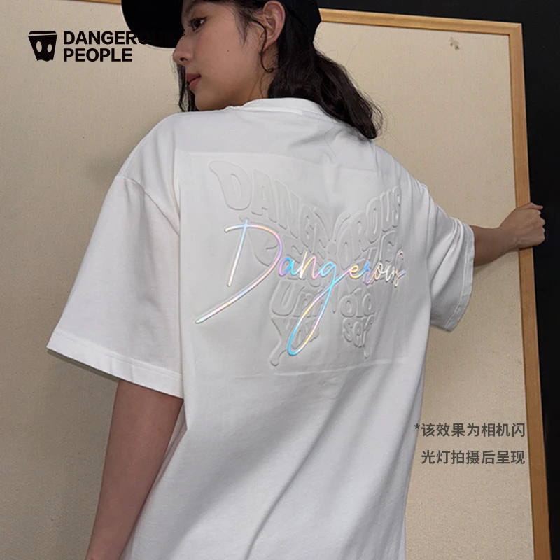 Dangerouspeople薛之谦dsp压印蝴蝶字母印花T恤纯色基础百搭短袖