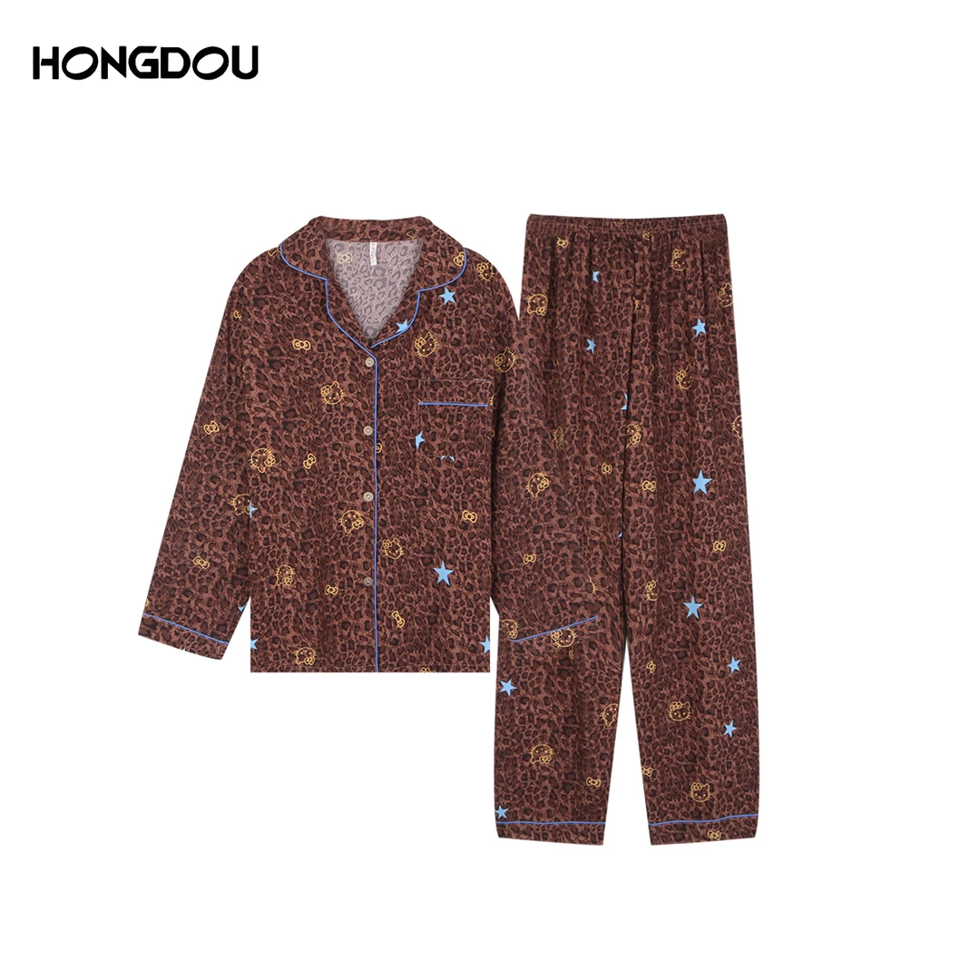 YL STYLE【豹纹星星】睡衣秋冬可爱甜美家居服套装可外穿-7210