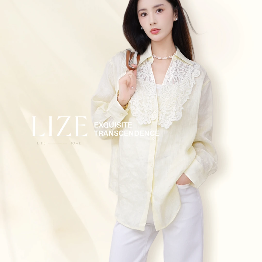 LIZE「日光花藤」法国雨露麻纯亚麻 精致蕾丝钩花 松弛感衬衫