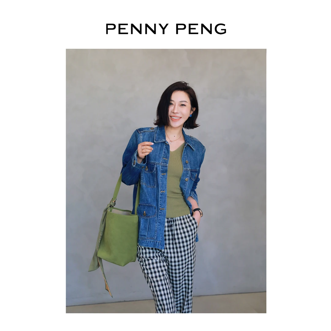 PENNYPENG新丹宁主义春季韩版水洗气质品质女装蓝色翻领牛仔外套