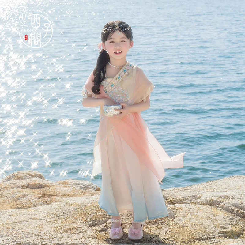 女童汉服傣风【绮游罗衣】改良假两件连衣裙2025夏季新款民族风