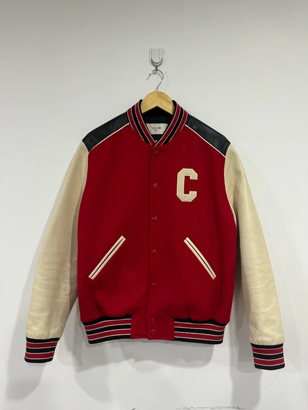 全新未使用 Celine/思琳 Celine 白红拼皮棒球服 50码 全新带吊