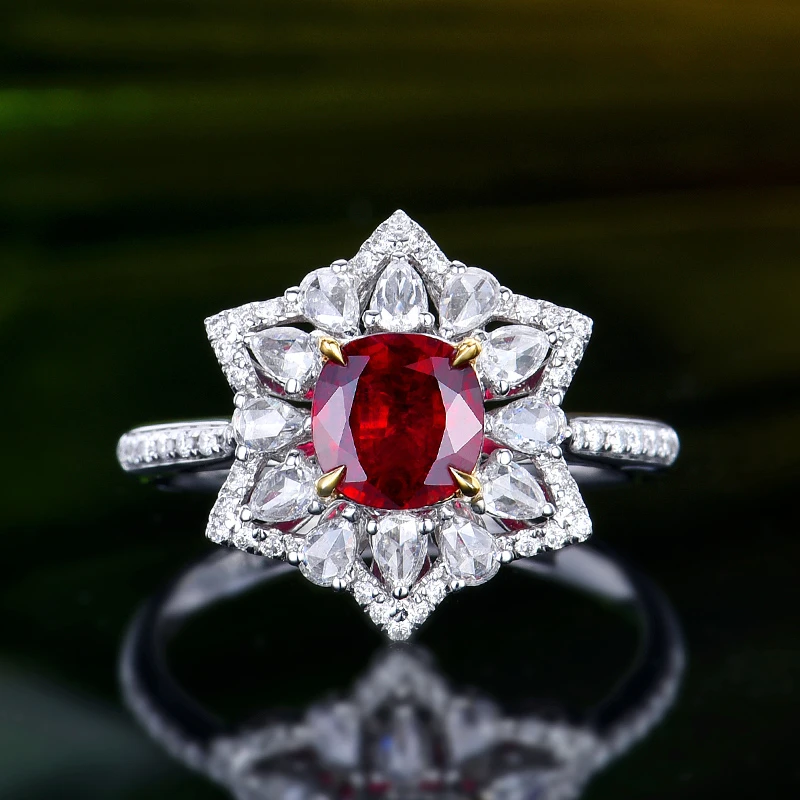 18K金天然无烧鸽血红Pigeon Blood红宝石戒指轻奢时尚