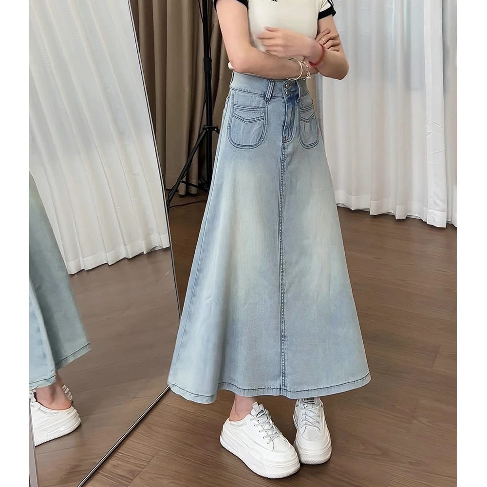 0619夏季新款韩系百搭高腰水洗牛仔裙复古显瘦大摆高级感半身裙女