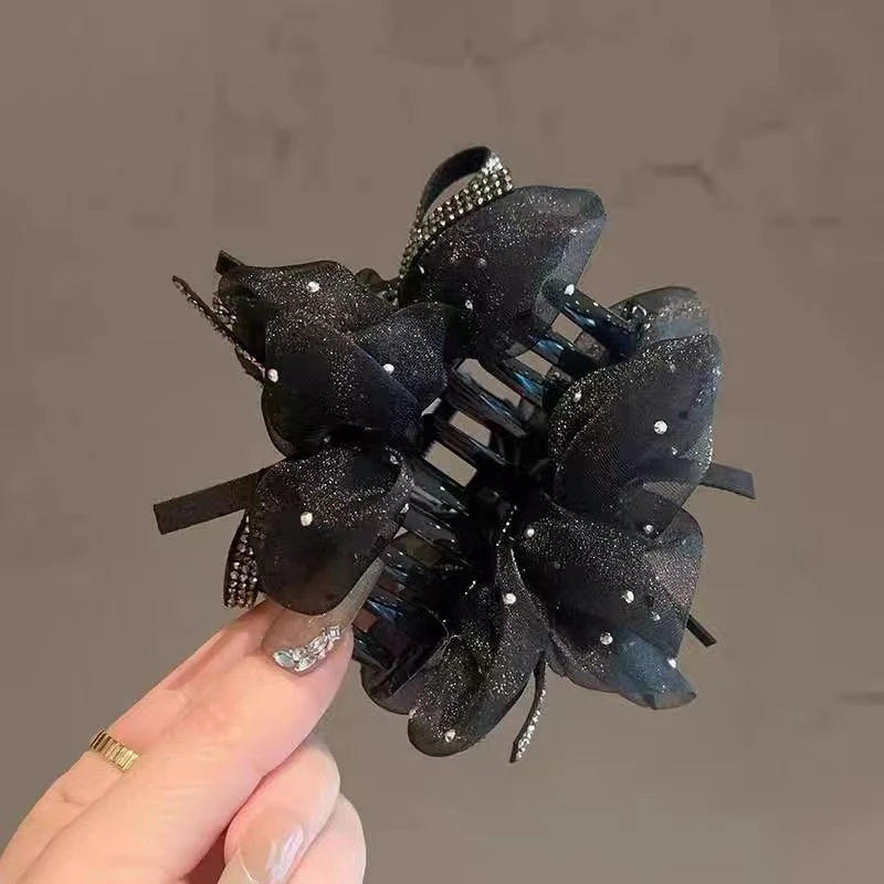 高级感抓夹女新款发量少丸子头盘发发夹女后脑勺夹子头花头饰1575