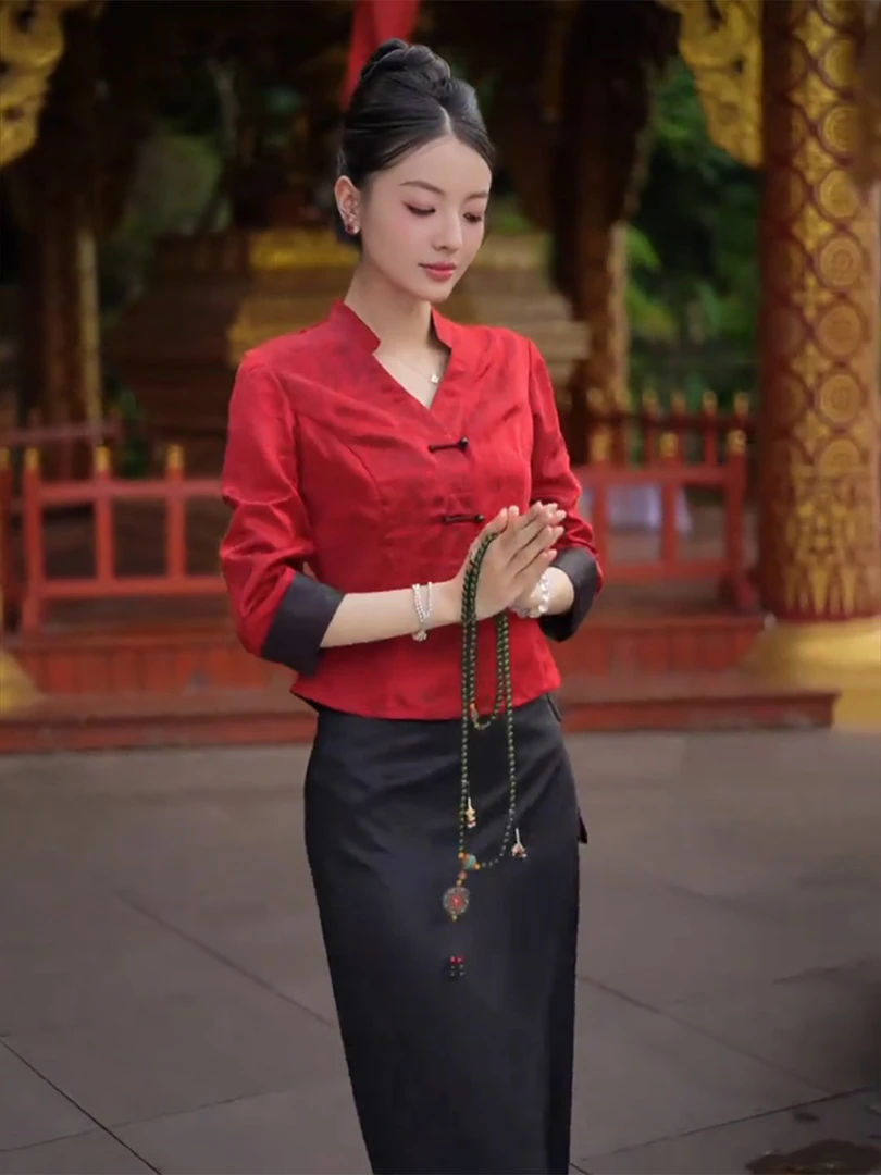 夏季流行穿搭一整套女2025新款新中式国风盘扣衬衫半身裙两件套潮