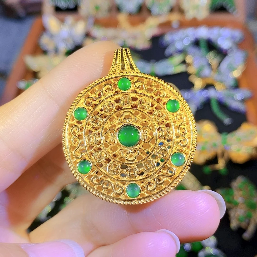 吊坠(不含链)银S925镶嵌翡翠