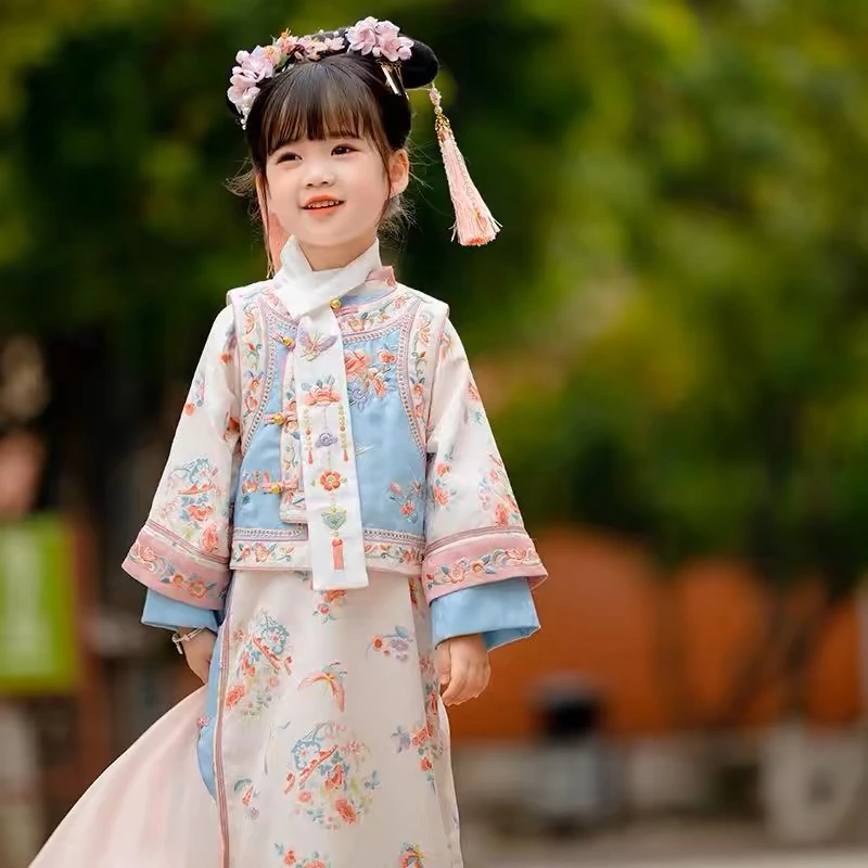汉服女童格格服春秋2025新款儿童清朝满族少数民族服装古装女唐装