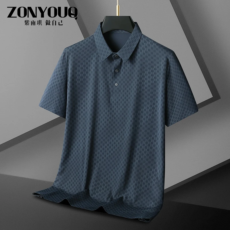 ZONYOUQ夏季男装大冰丝衫短袖商务休闲翻领子t恤潮