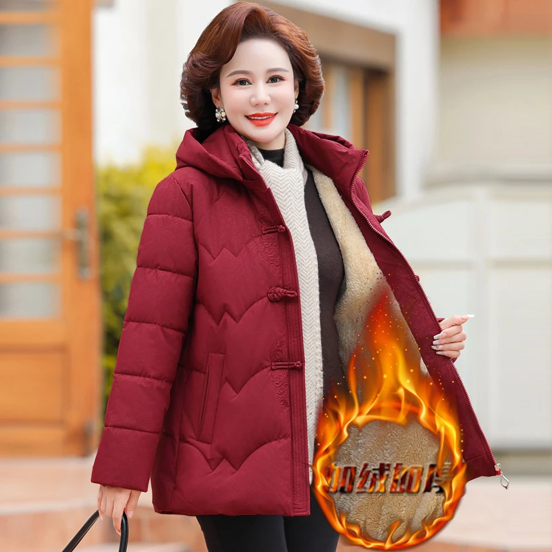 新中式拜年服中老年人女装妈妈冬季外套棉衣加绒加厚老人奶奶棉服