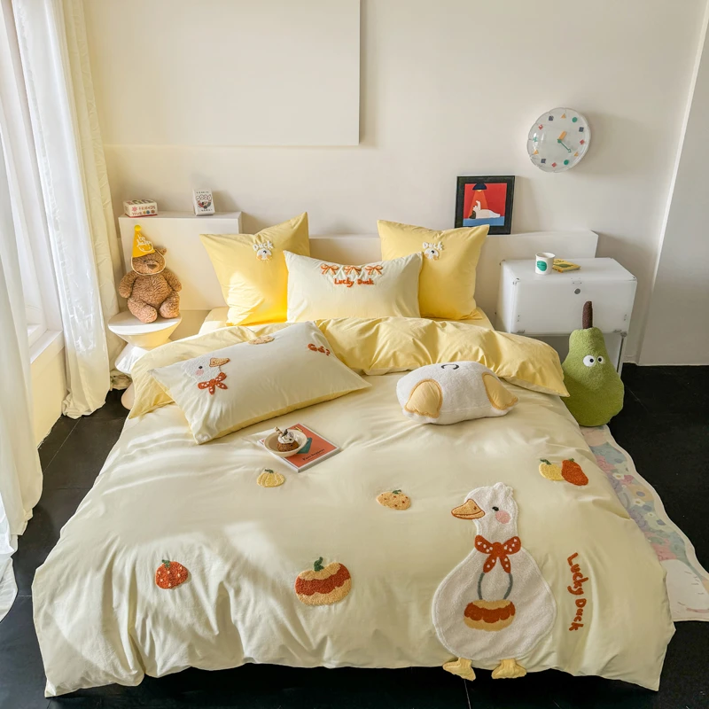 【小迪心选】可爱网红全棉水洗棉四件套纯棉刺绣三件套少女心绣花