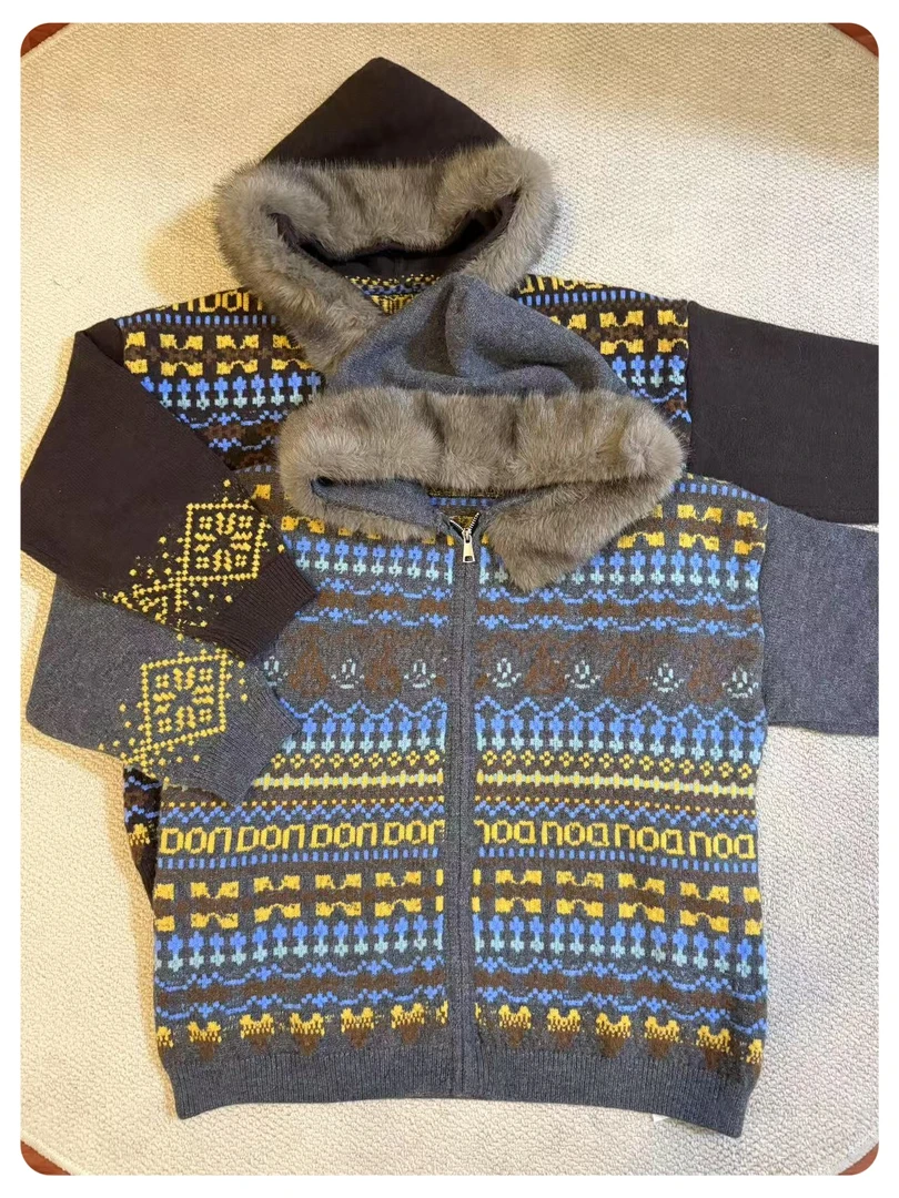 Uninhabitable 费尔岛宽松拉链连帽毛衣！毛领可拆！复古时髦减龄