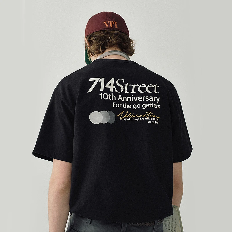 714Street 25SS 前后文案印花短袖T恤休闲纯棉情侣夏季短袖511883