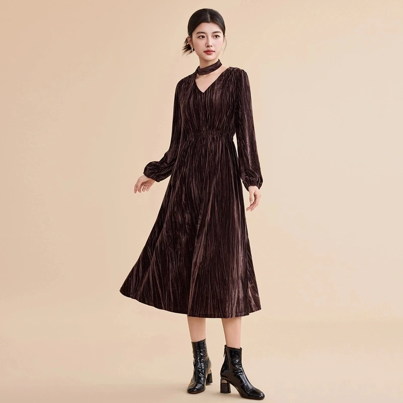 【女乔专属】谷邦GOOBGS 丝绒长款连衣裙女 G4441129-6